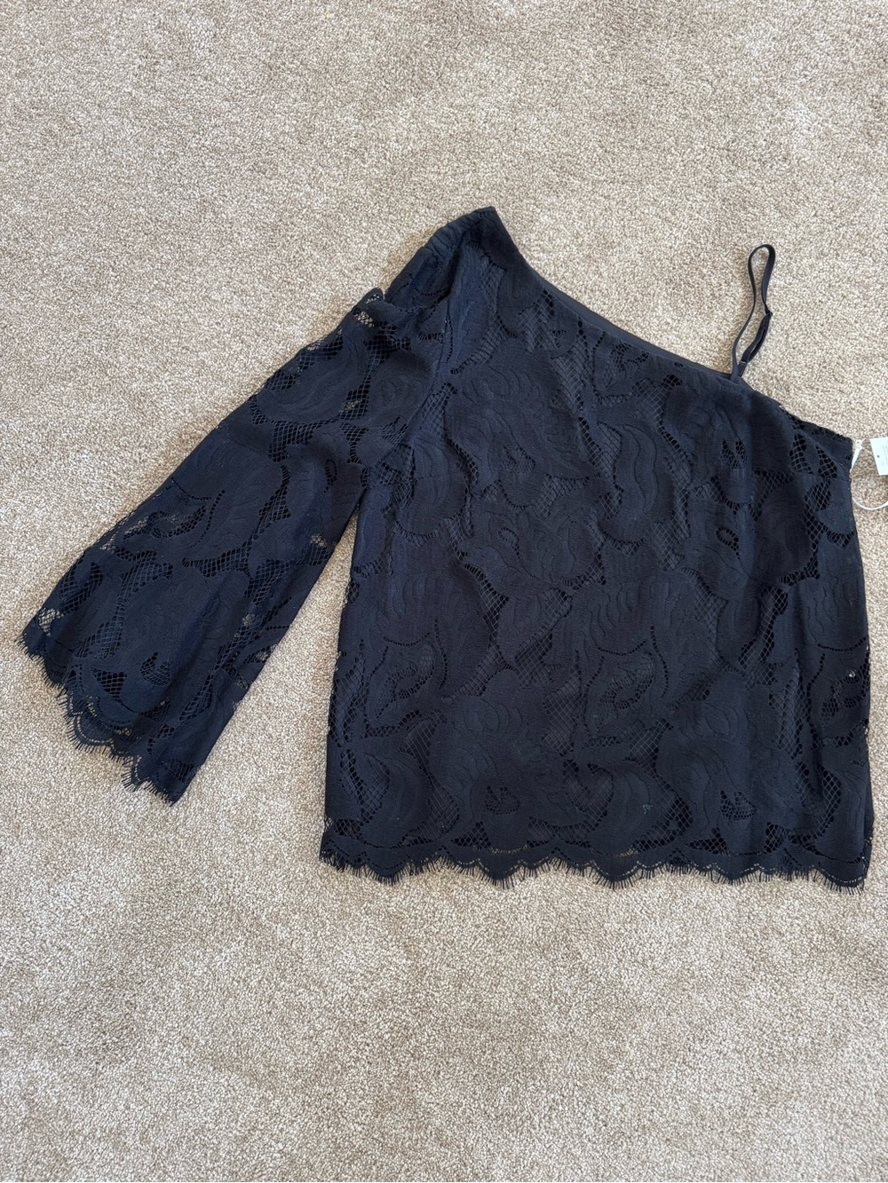 1. State Black Lace One-Shoulder Camisole with Bell Sleeve